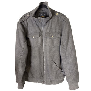 Sportier Men’s Wool Blend Bomber Jacket Gray Military Style Full Zip Size L